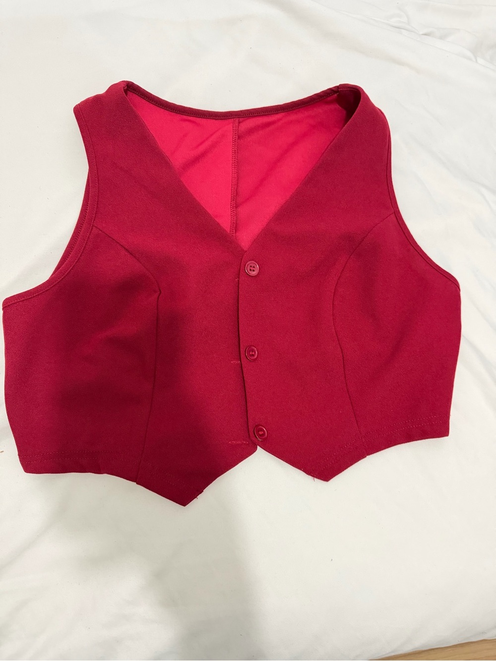 Cropped Crimson Red Button-Front Vest